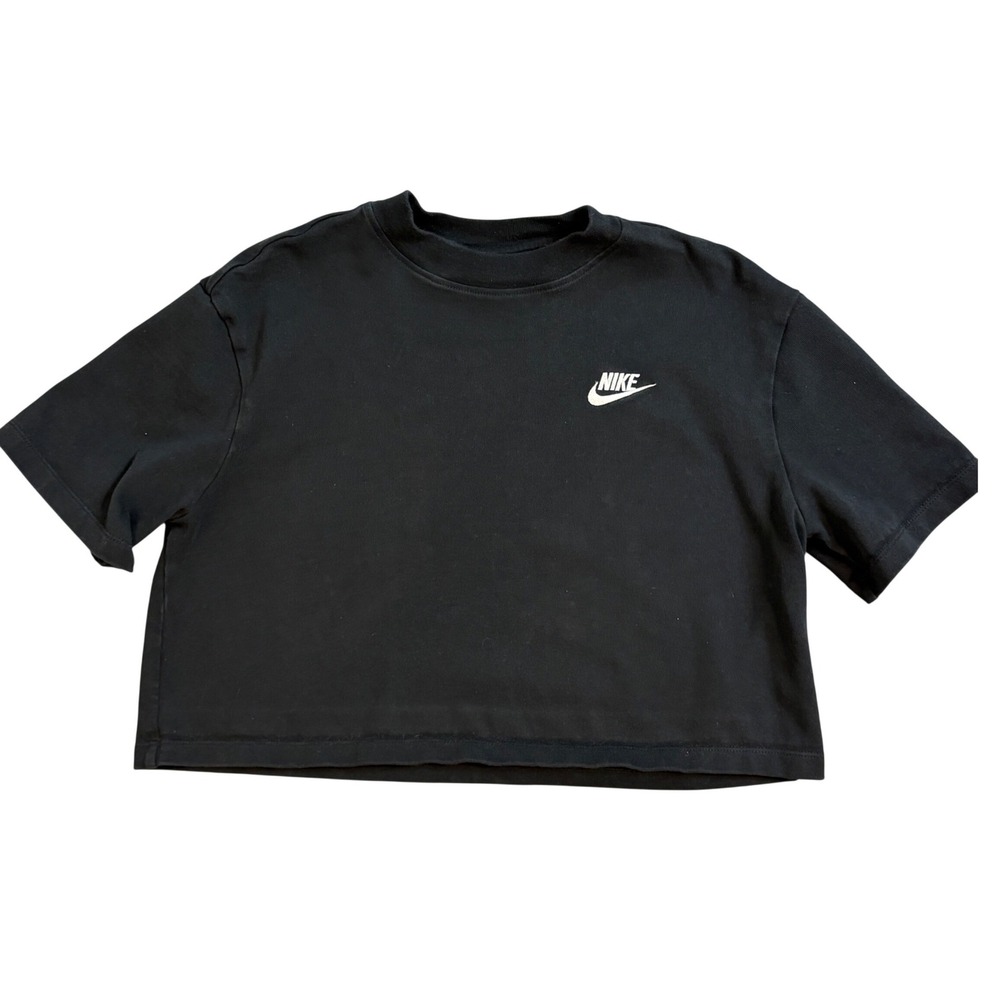 Nike Women's Black Cropped T Shirt Short Sleeve Mock Neck Size S